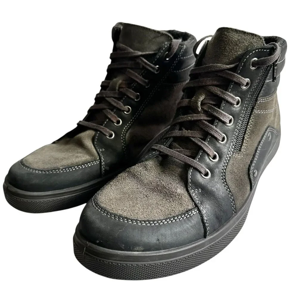 Jomos Men's‎ 41 Boots RALLYE Choco Winter Shoes Brown Lined Zip Lace Up Germany